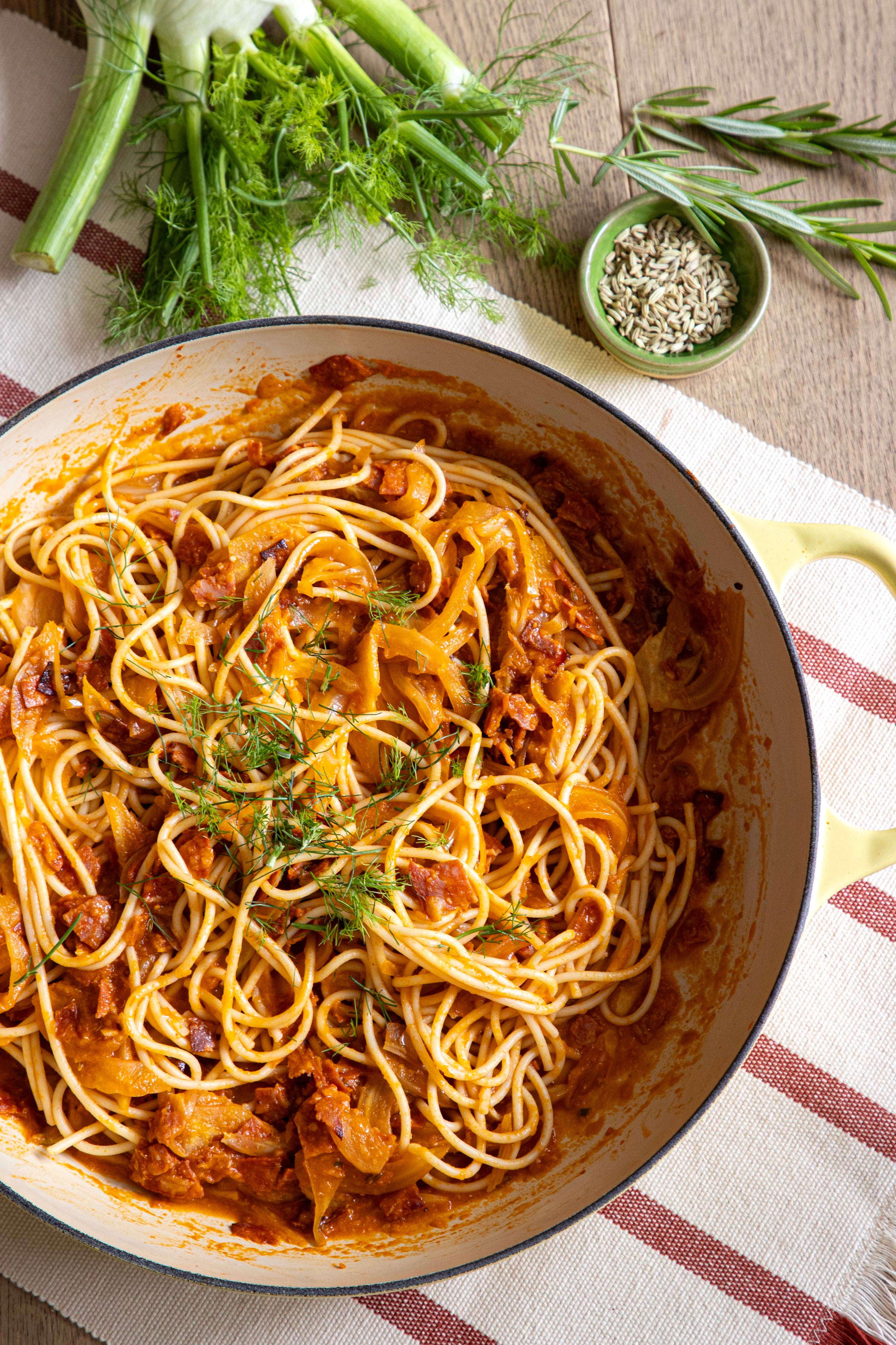 Pasta met chorizo, venkel en broodkruim!